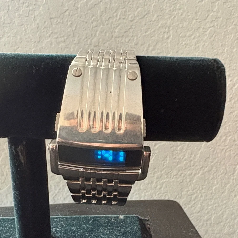 Elegant Silver Smartwatch with Blue Display